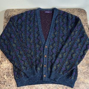 Vintage CARMEL COLLECTION Made in USA Acrylic Knit Cardigan Eclectic Grandpa XL